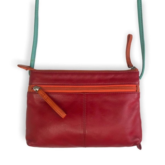 ili New York Colorblock Zipper Small Crossbody Bag Multi Colored Citrus Leather - Picture 8 of 11